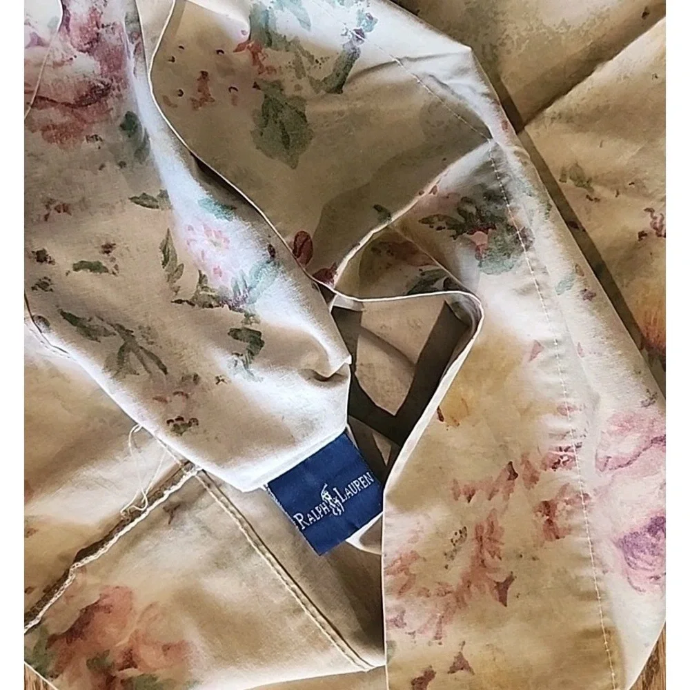 Vintage Ralph Lauren Francesca Tea Stain Pink Green Floral KING Pillowcase